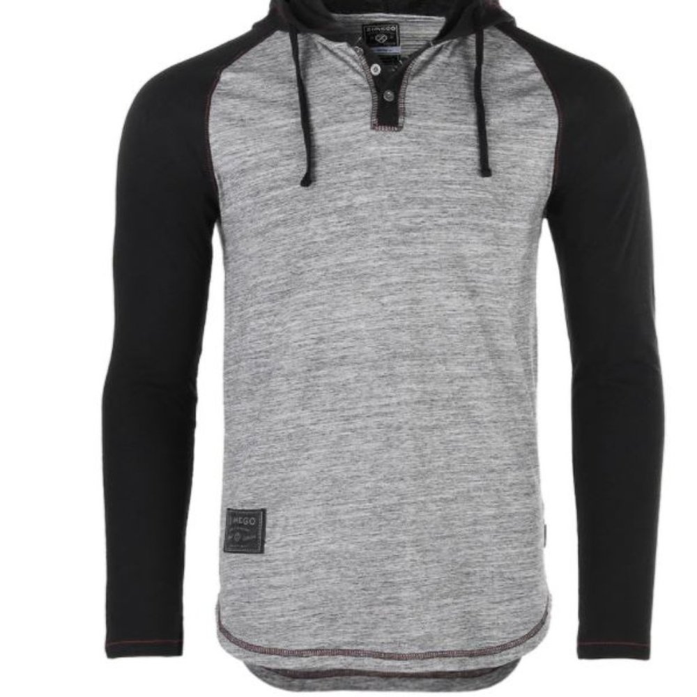 ZIMEGO Long Sleeve Raglan Henley Round Bottom Hood